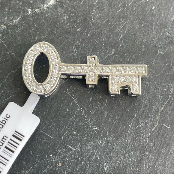 Sterling Silver 925 Key Pendant with Cubic zirconia